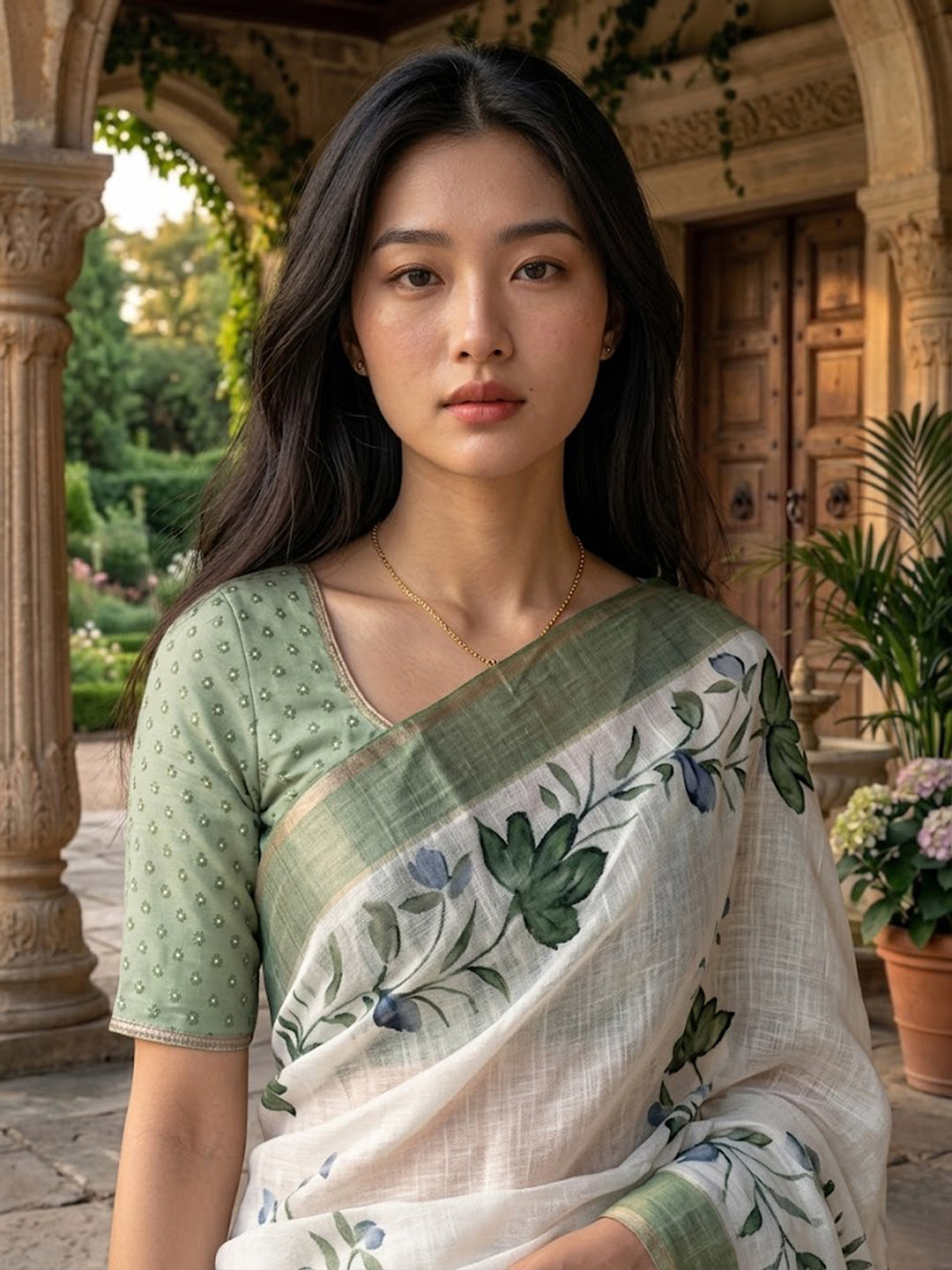Urban Pallu Printed Cotton Blend Work Saree