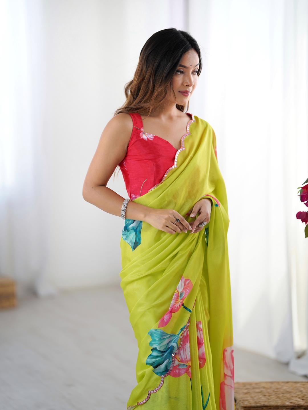 Urban Pallu Floral Sequinned Silk Blend Saree
