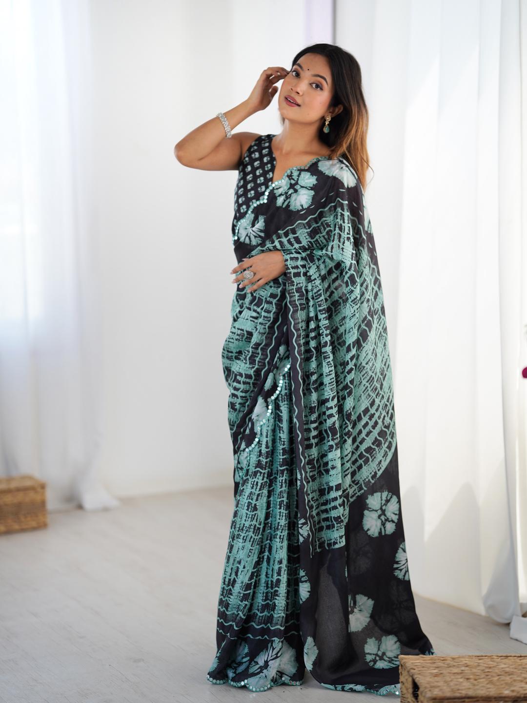 Urban Pallu Tie and Dye Sequinned Silk Blend Saree