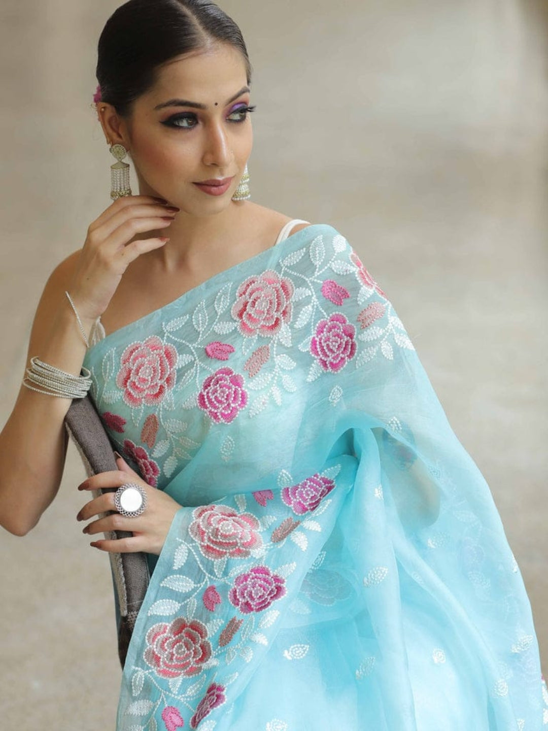 Urban Pallu Embroidered Organza Festive Saree