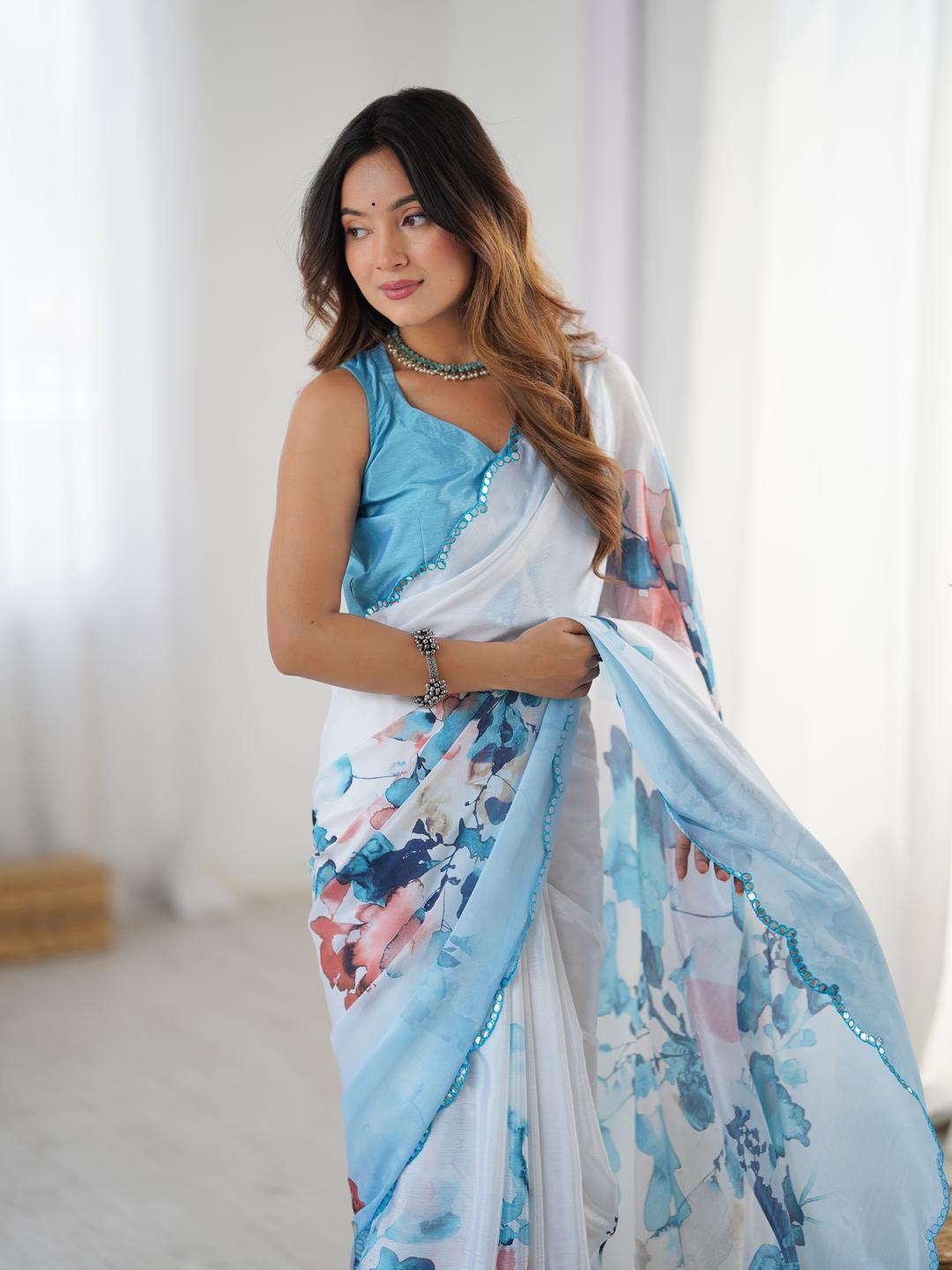 Urban Pallu Floral Sequinned Silk Blend Saree