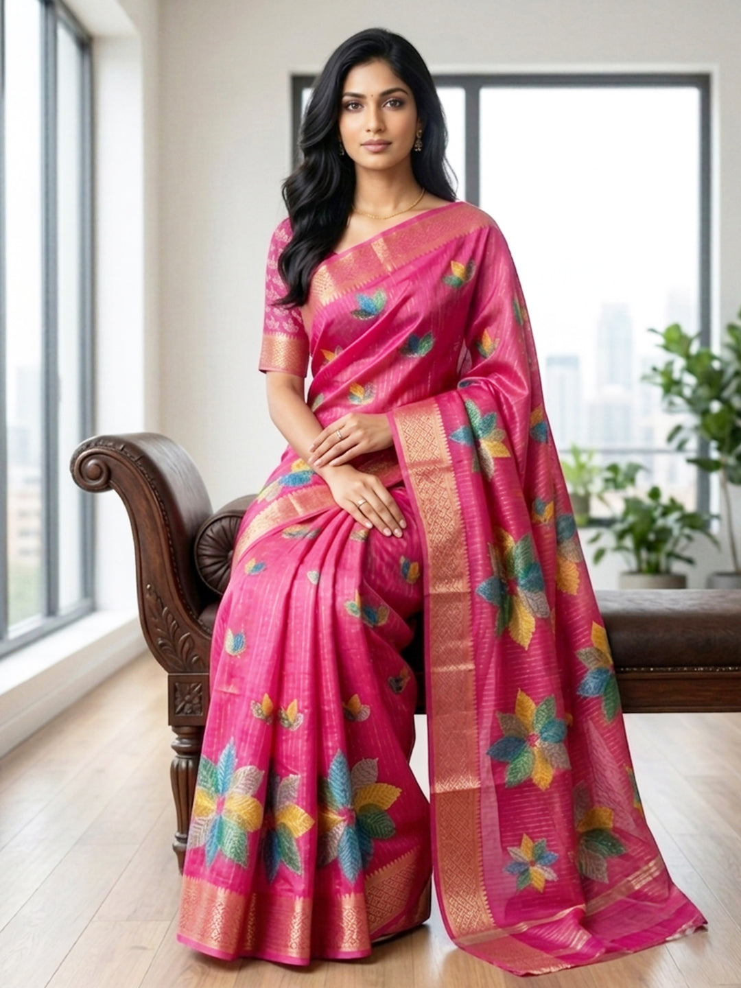 Urban Pallu Printed Silk Blend Festive Saree