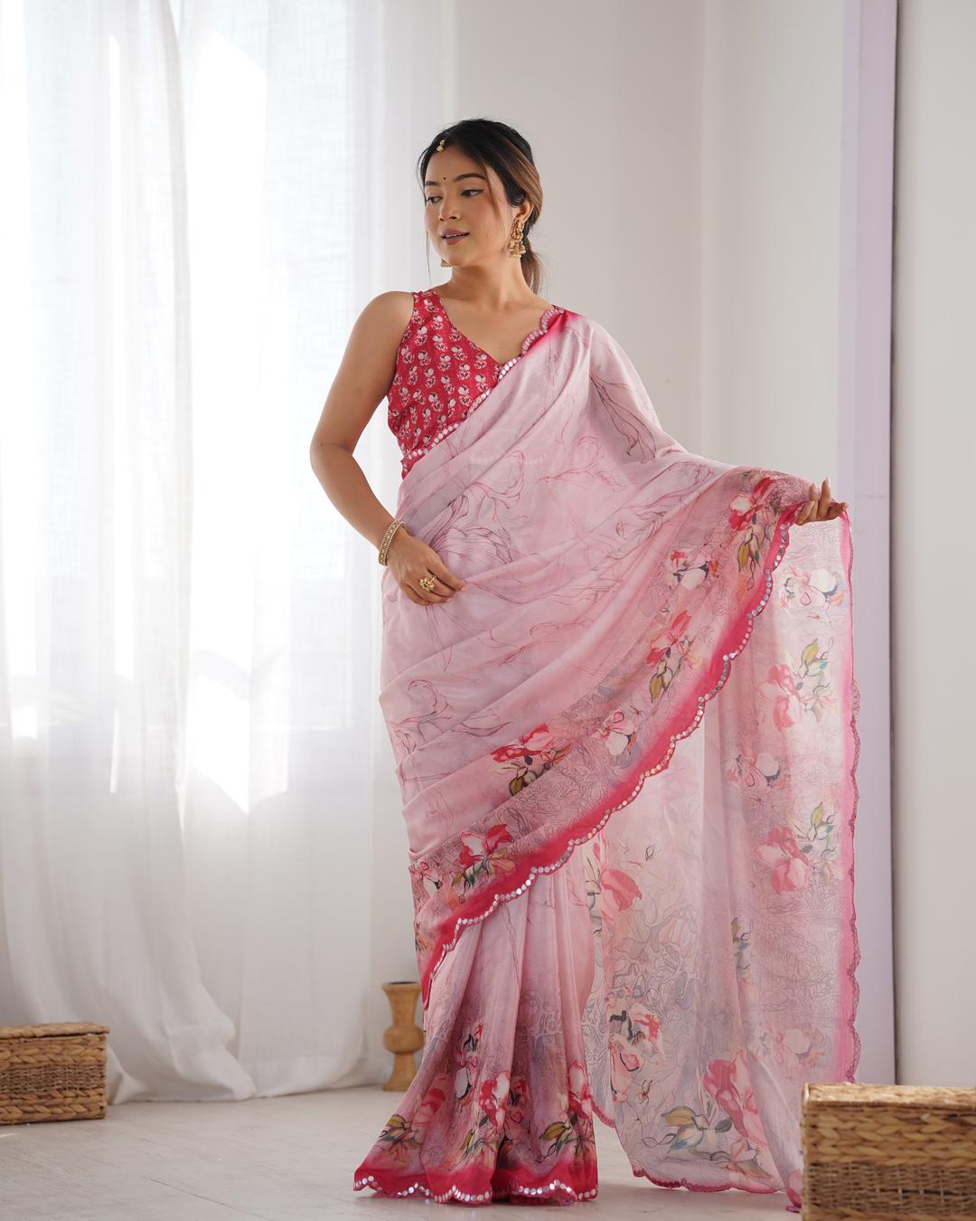 Urban Pallu Floral Sequinned Silk Blend Saree