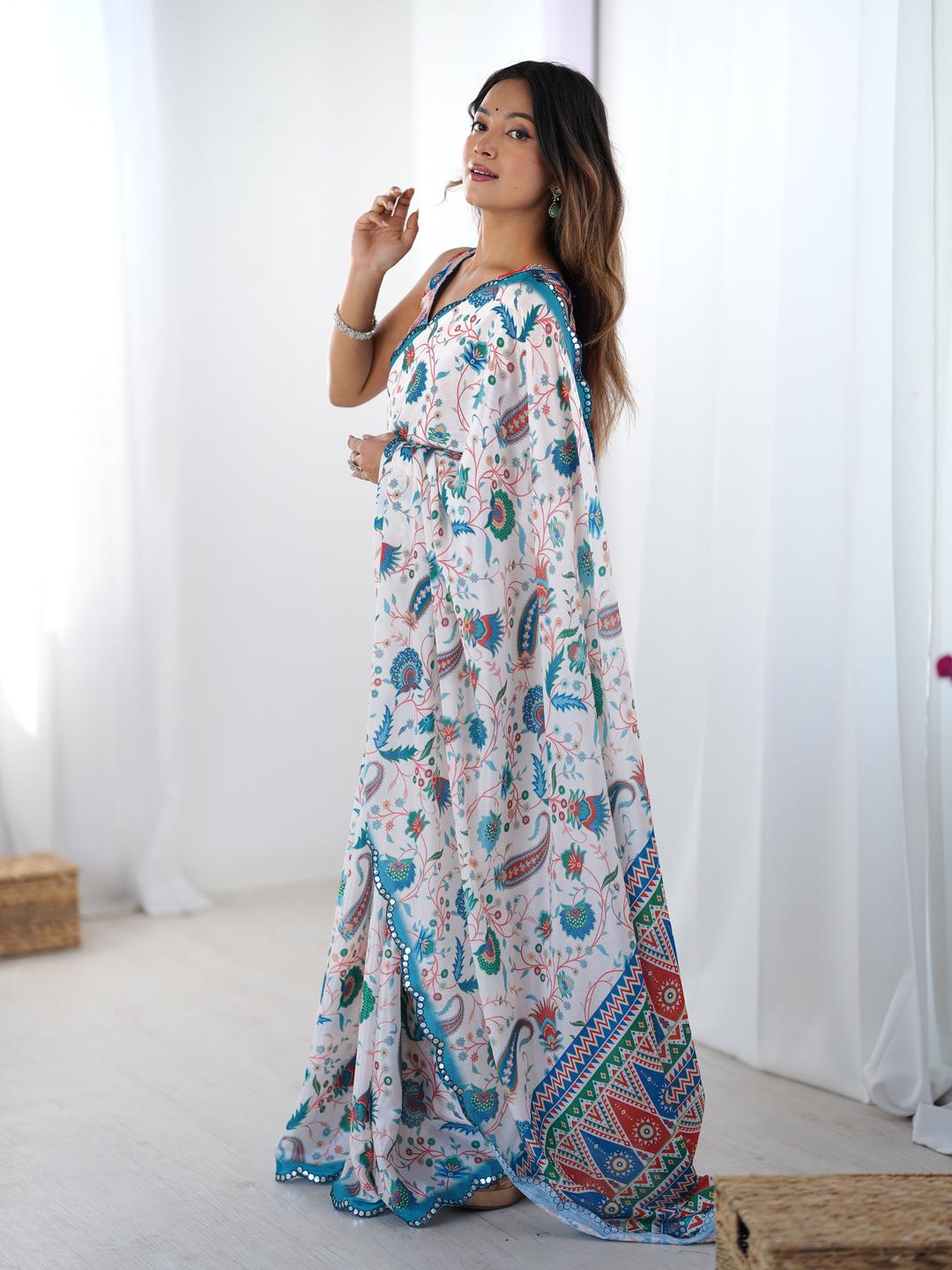 Urban Pallu Ethnic Motifs Mirror Work Silk Blend Saree