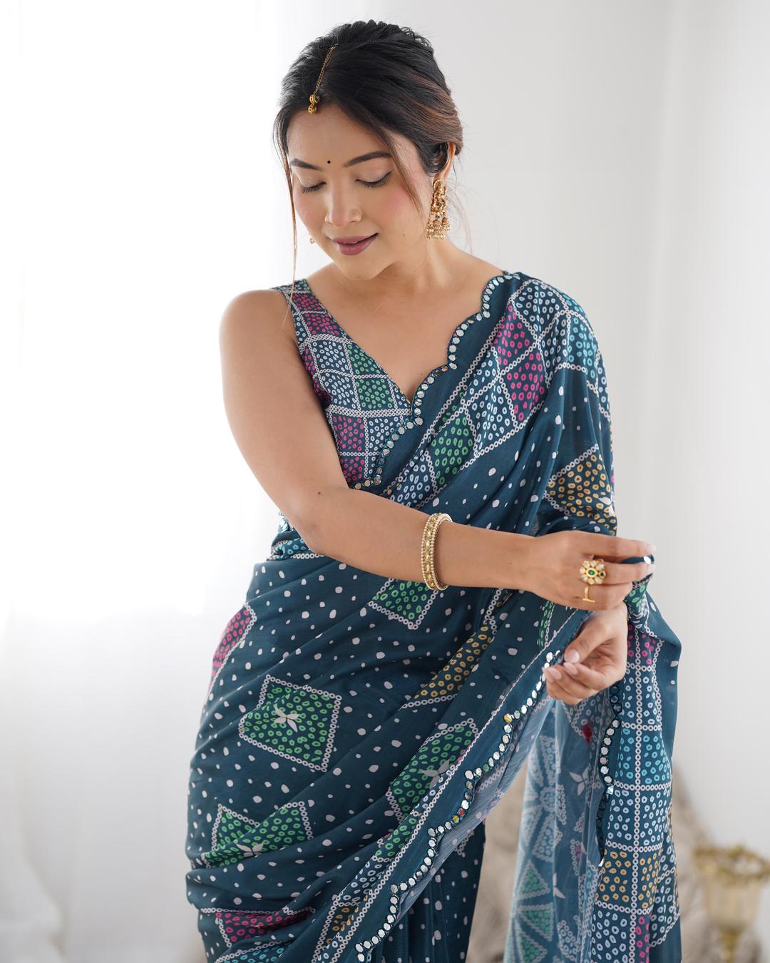 Urban Pallu Mirror Work Silk Blend Saree