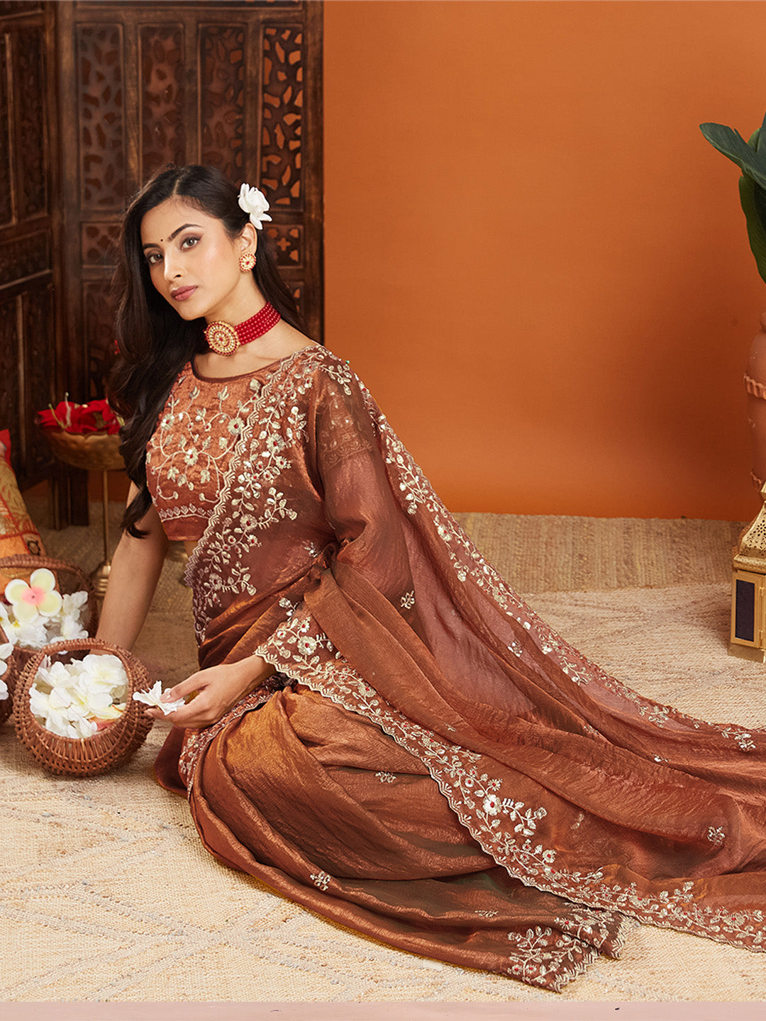 Urban Pallu Embroidered Organza Fusion Saree