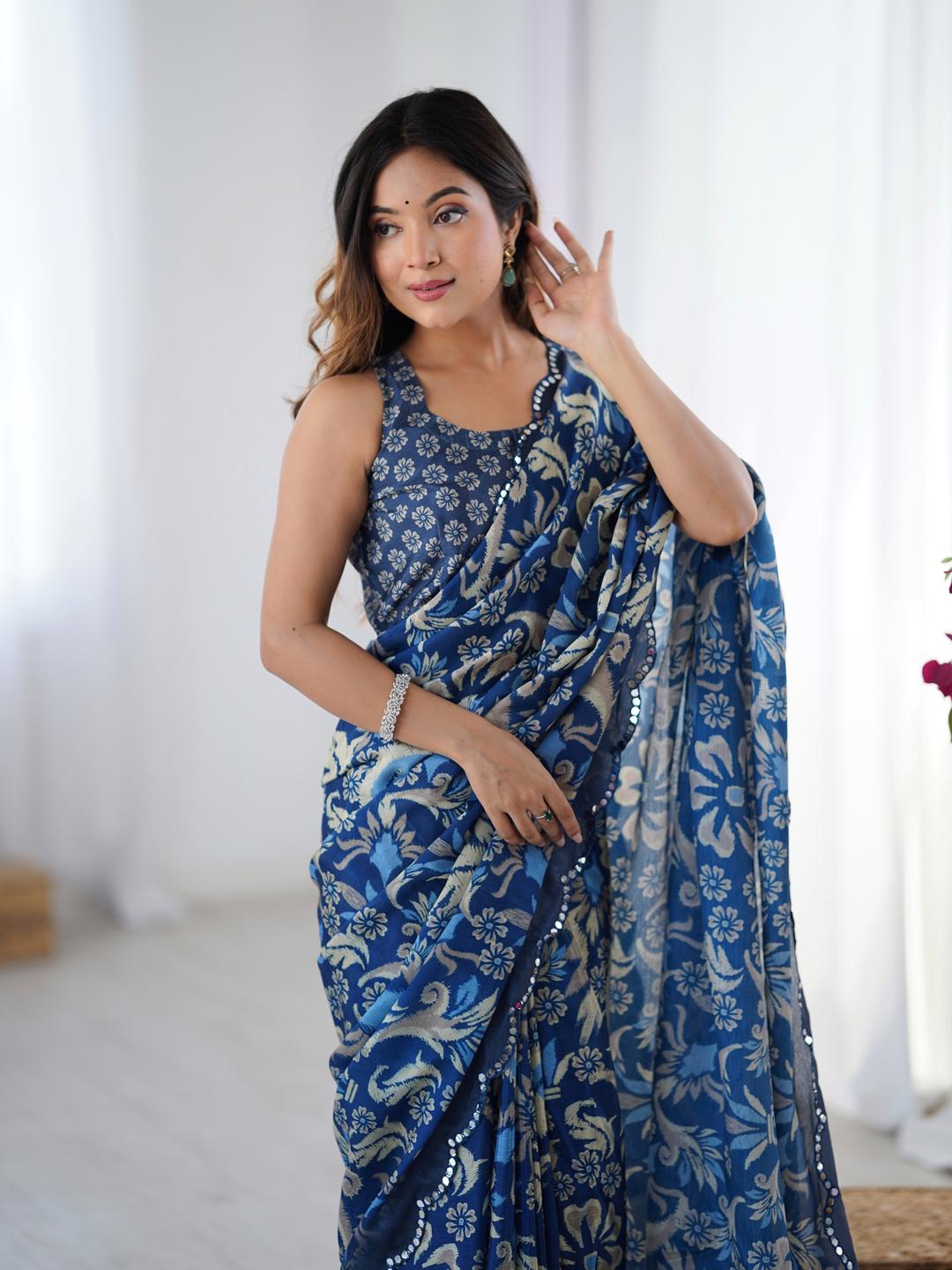 Urban Pallu Floral Sequinned Silk Blend Saree