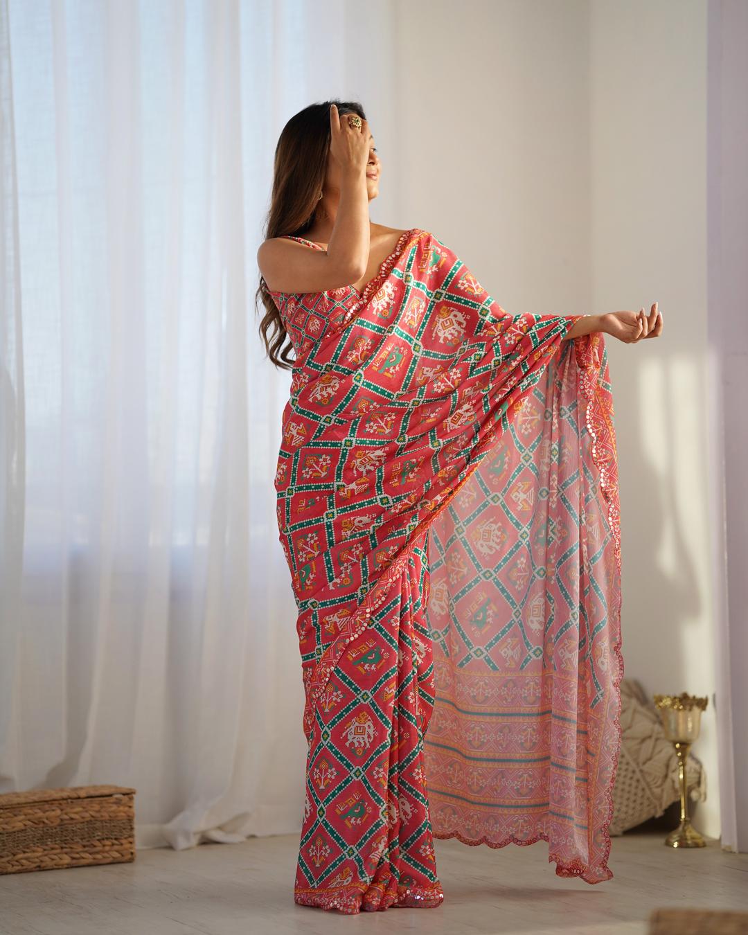 Urban Pallu Ethnic Motifs Mirror Work Silk Blend Saree