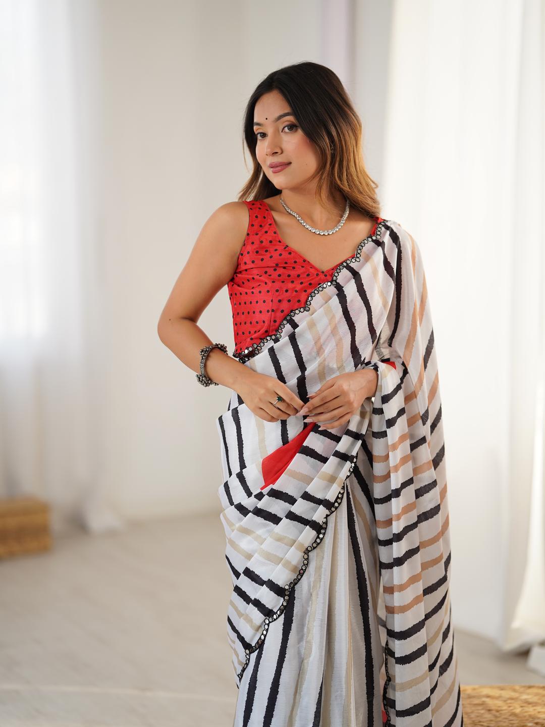 Urban Pallu Striped Sequinned Silk Blend Saree