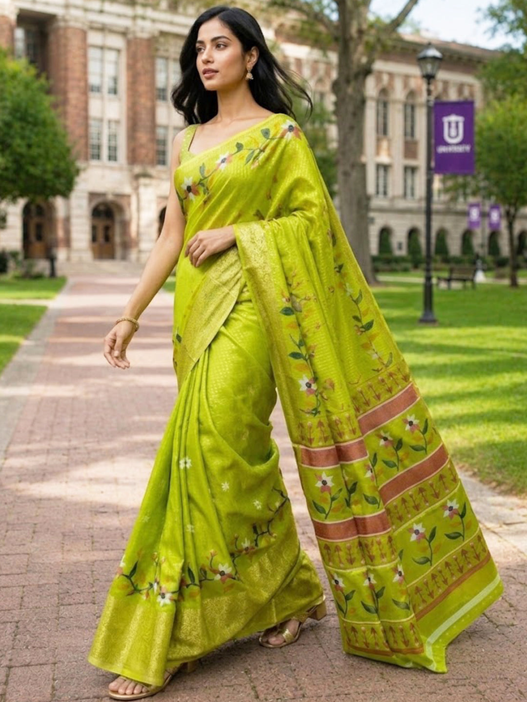 Urban Pallu Printed Silk Blend Festive Saree