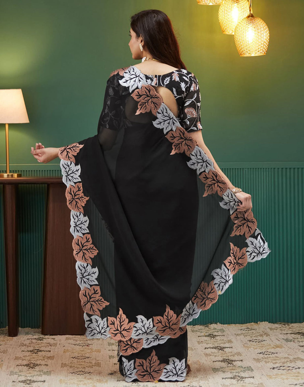 Urban Pallu Solid Poly Georgette Festive Saree