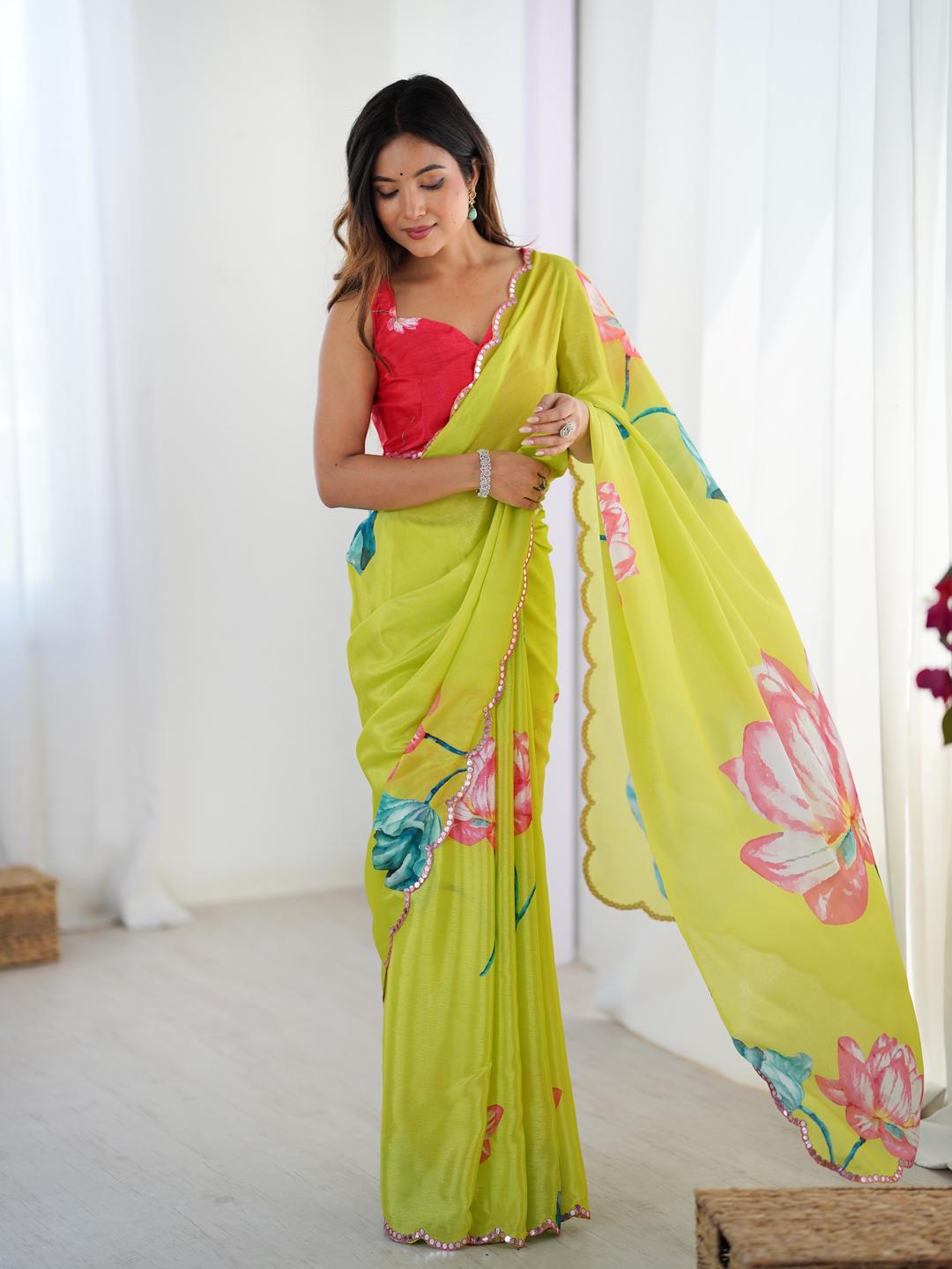 Urban Pallu Floral Sequinned Silk Blend Saree