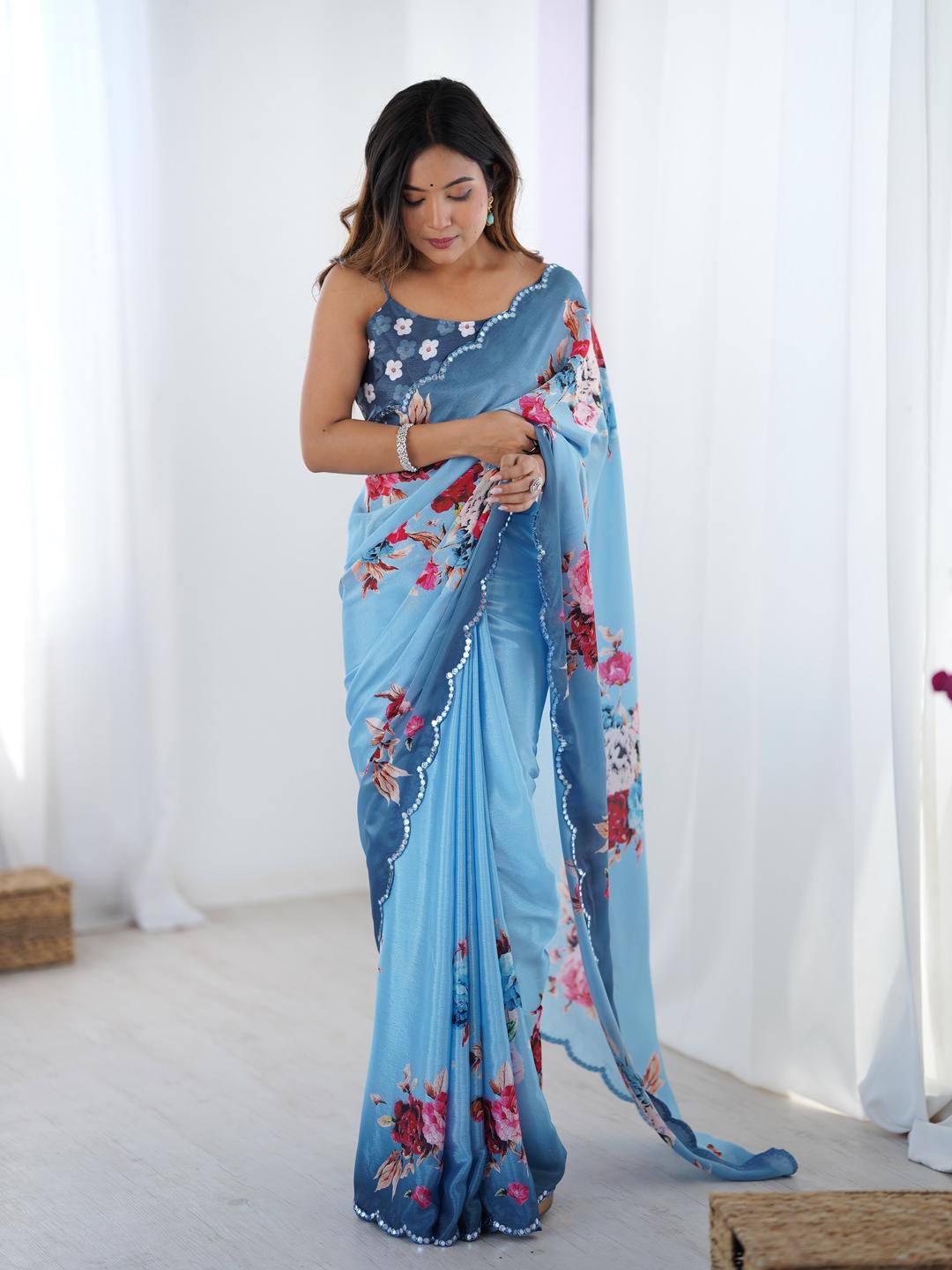 Urban Pallu Floral Sequinned Silk Blend Saree