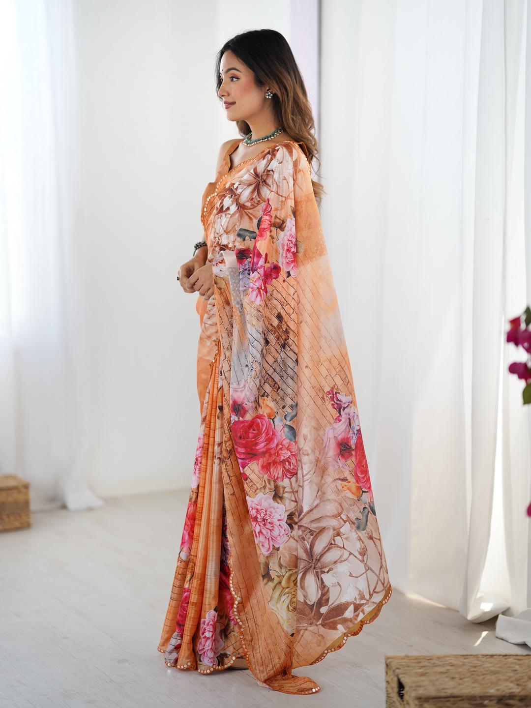 Urban Pallu Floral Sequinned Silk Blend Saree