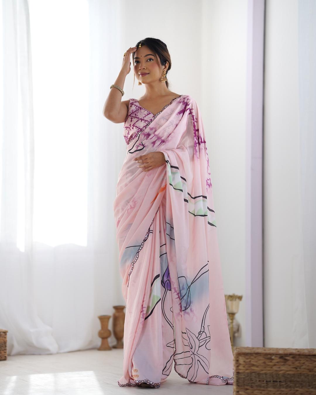 Urban Pallu Floral Mirror Work Silk Blend Saree