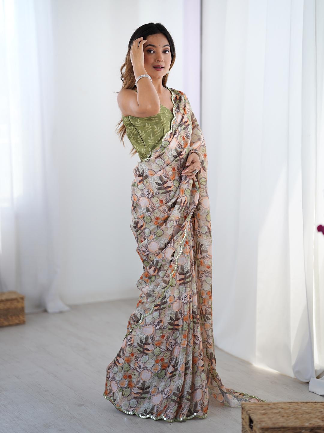 Urban Pallu Floral Sequinned Silk Blend Fusion Saree