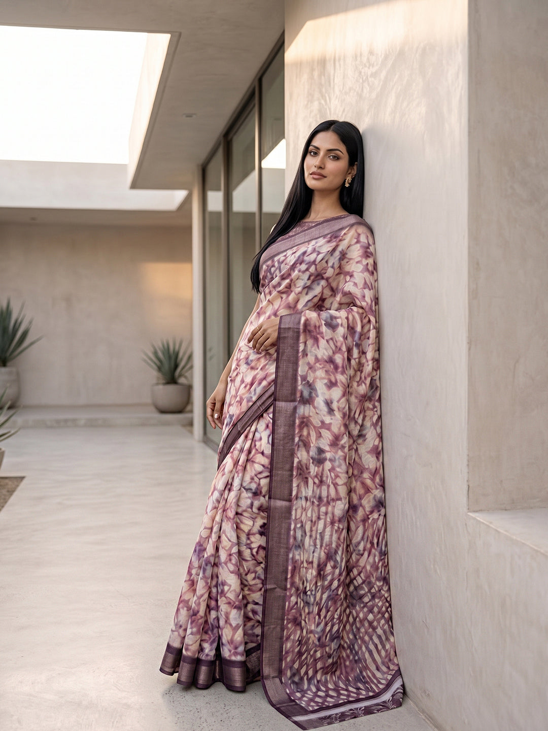Urban Pallu Solid Cotton Blend Festive Saree