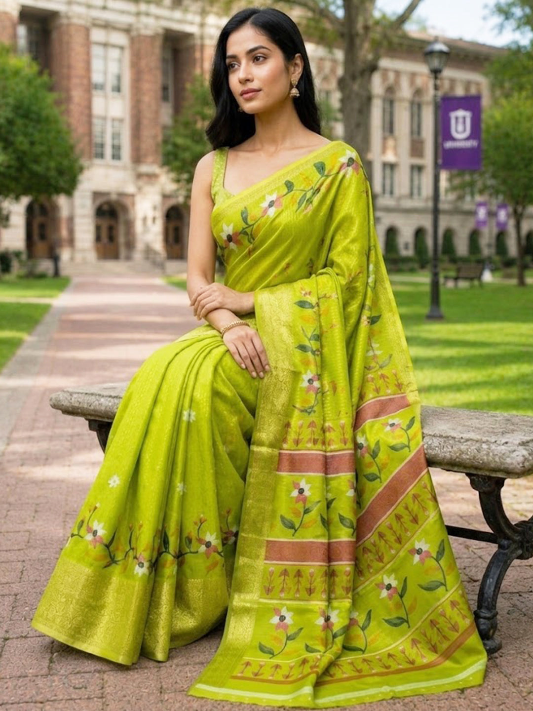 Urban Pallu Printed Silk Blend Festive Saree