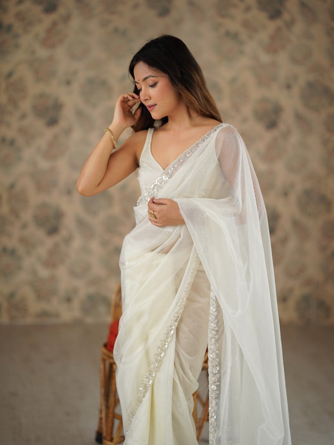 Urban Pallu Embellished Sequinned Net Heavy Work Saree