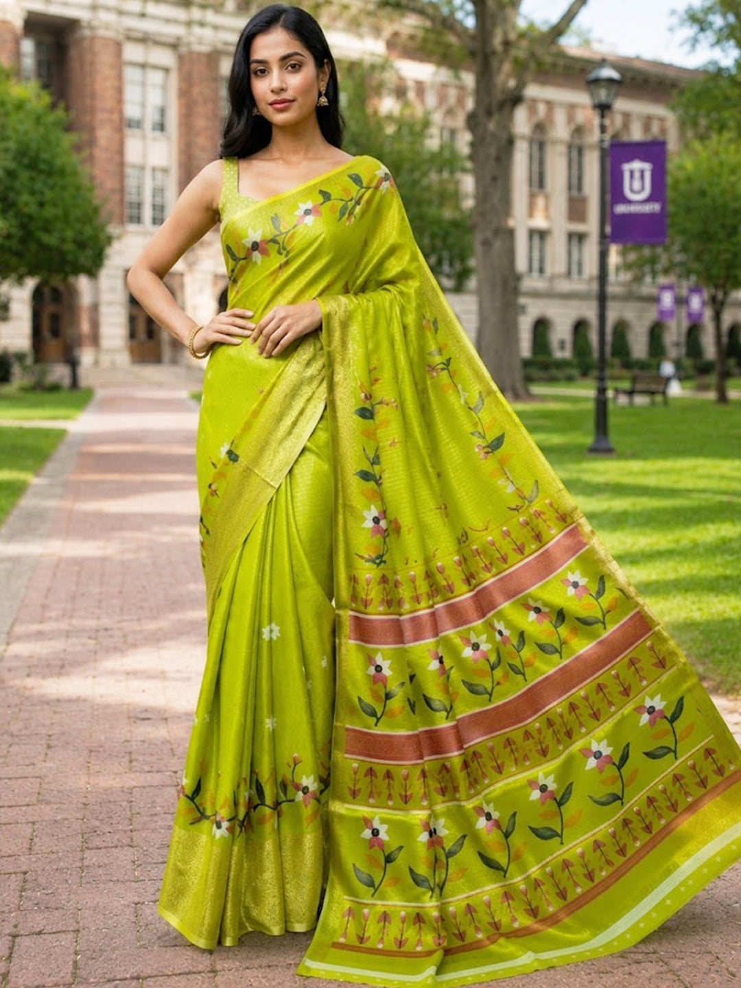 Urban Pallu Printed Silk Blend Festive Saree
