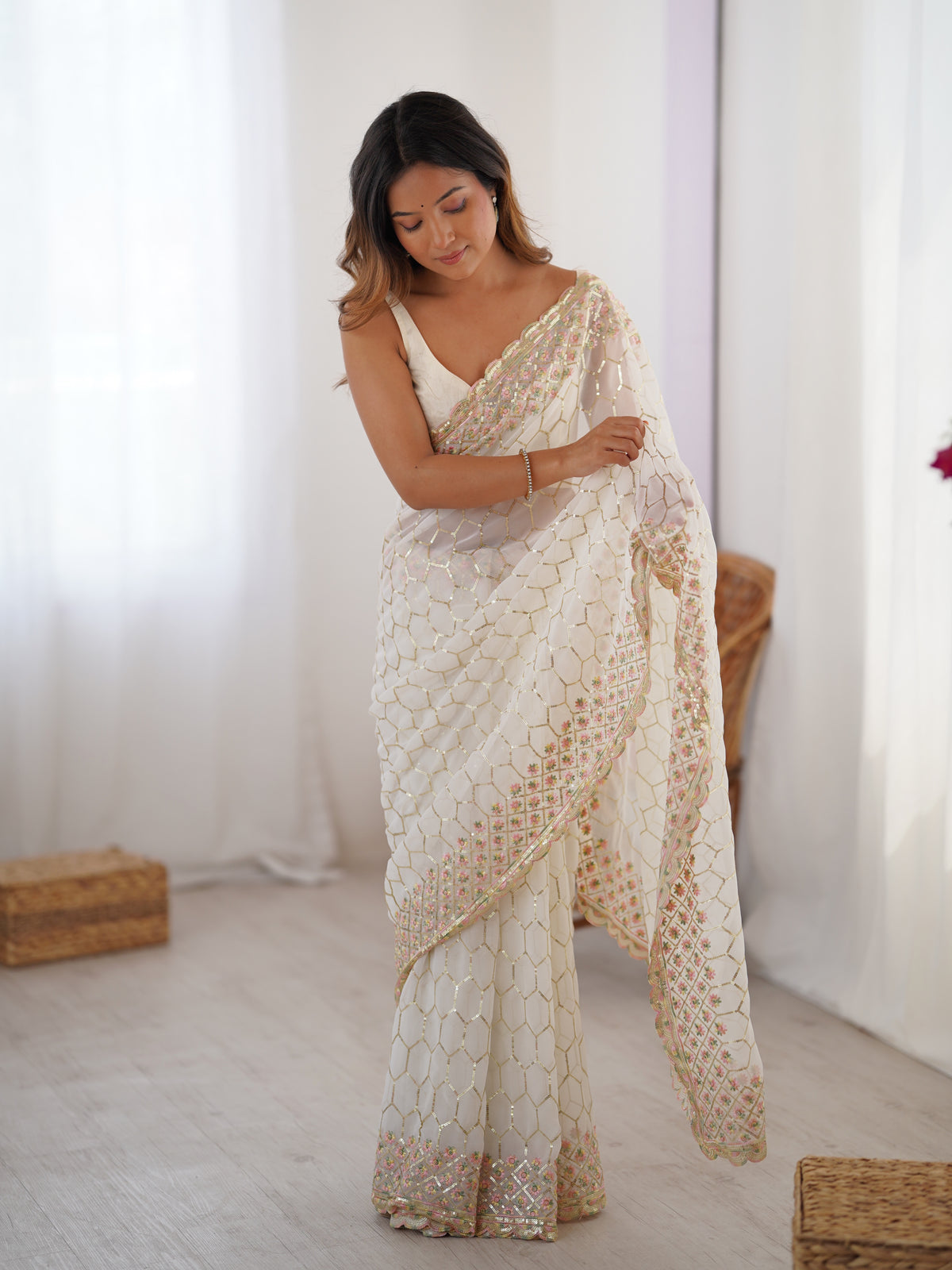 Urban Pallu Embellished Sequinned Poly Georgette Heavy Work Saree