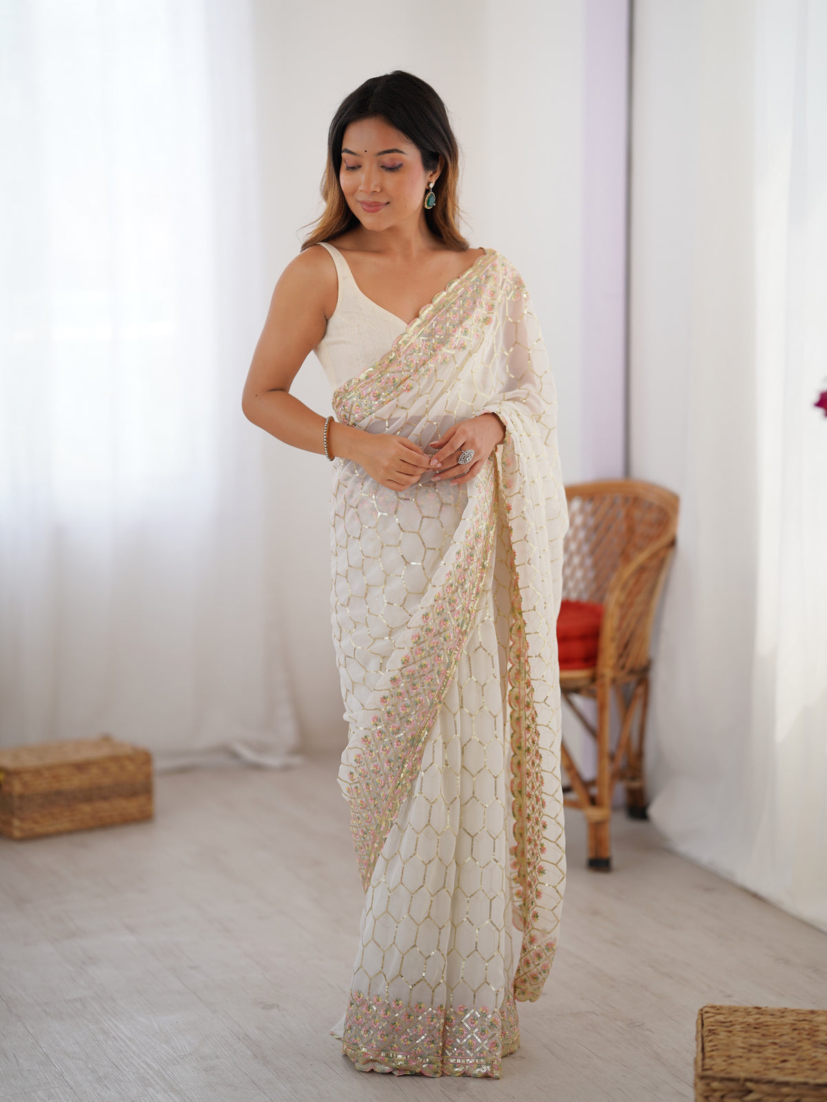 Urban Pallu Embellished Sequinned Poly Georgette Heavy Work Saree