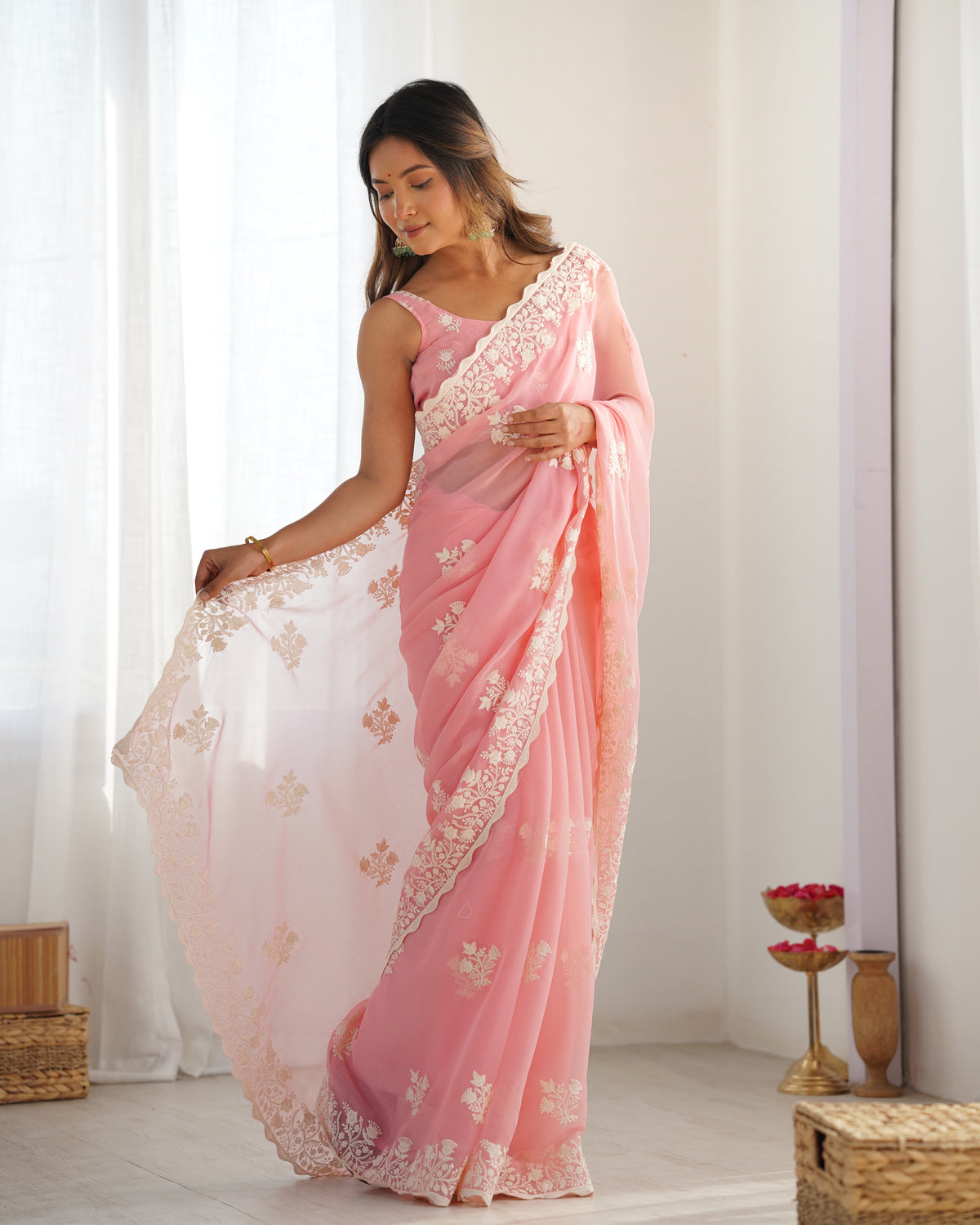 Urban Pallu Embroidered Organza Party Saree
