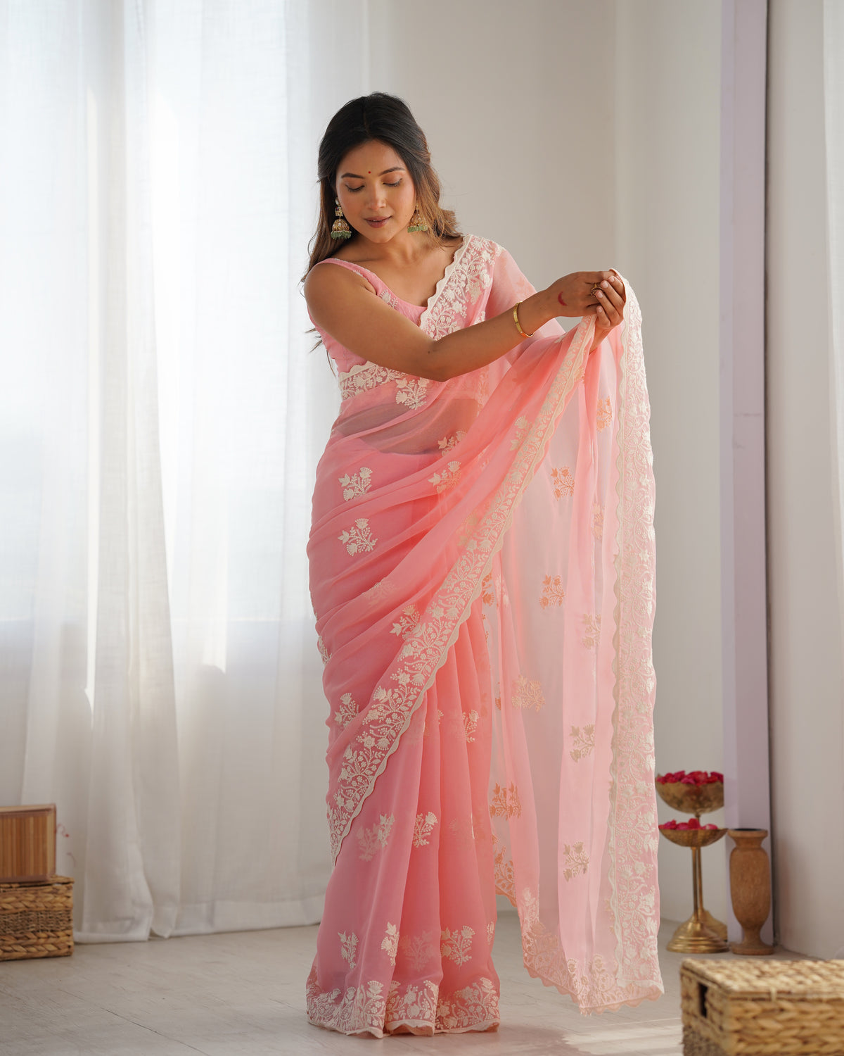 Urban Pallu Embroidered Organza Party Saree