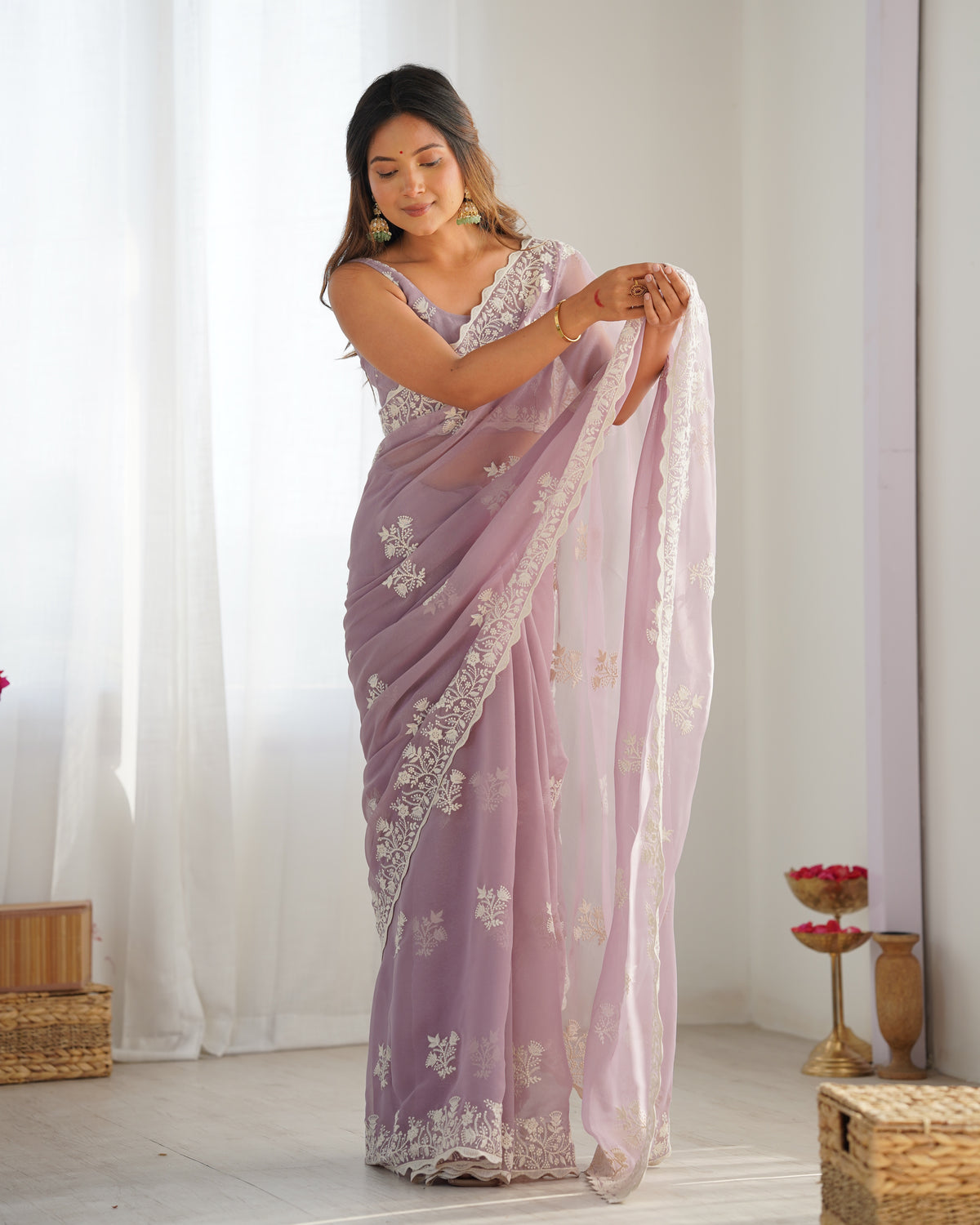 Urban Pallu Embroidered Organza Party Saree