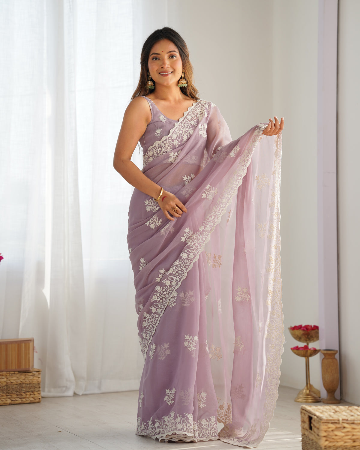 Urban Pallu Embroidered Organza Party Saree