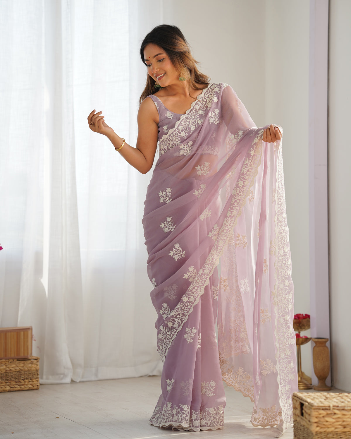 Urban Pallu Embroidered Organza Party Saree