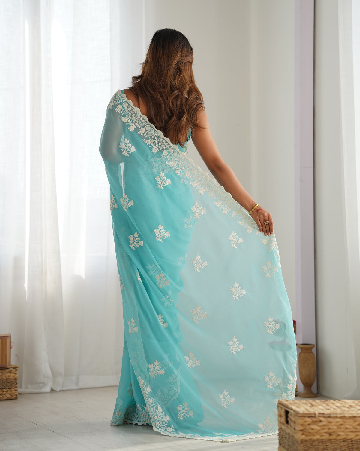 Urban Pallu Embroidered Organza Party Saree