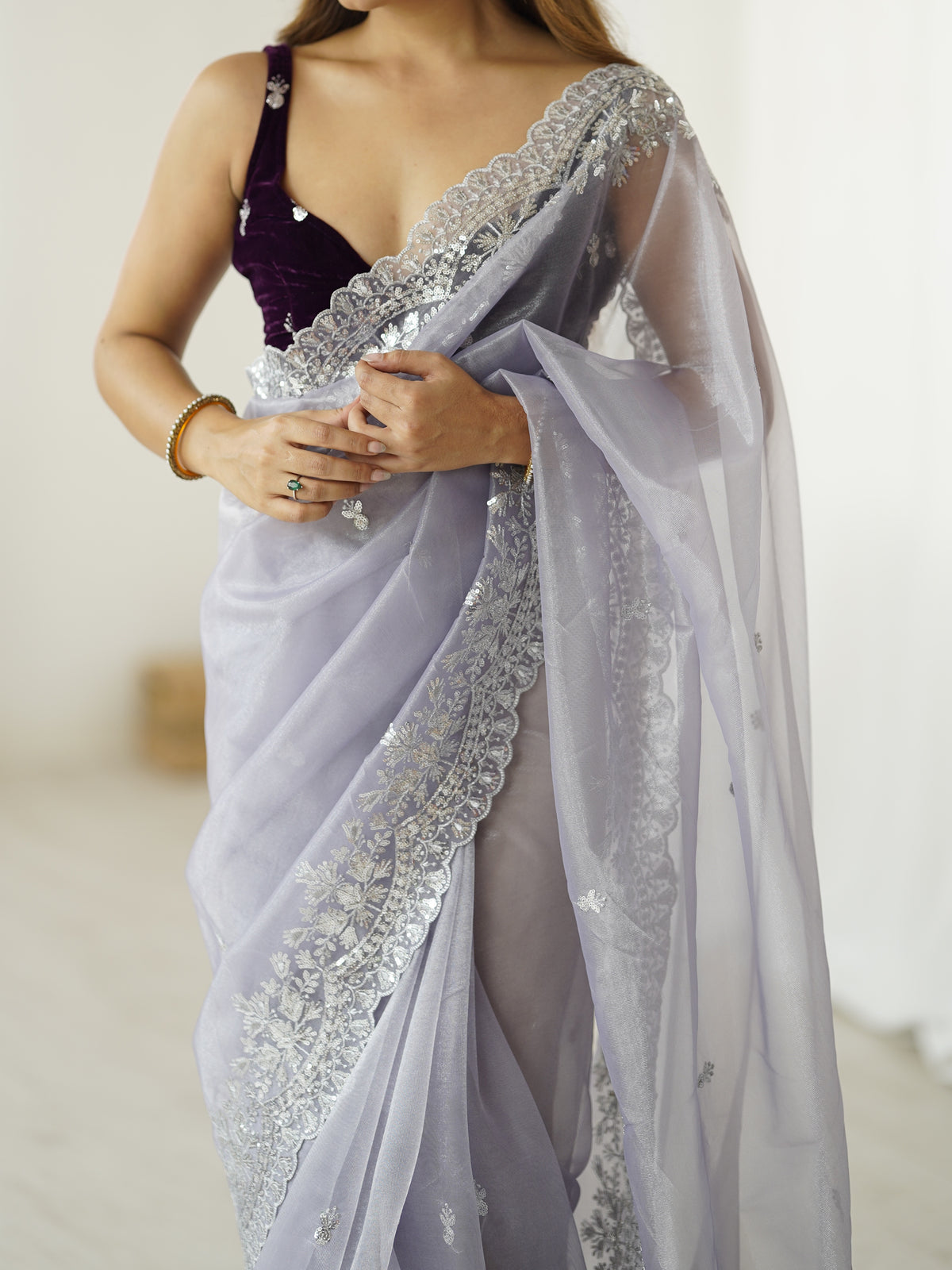 Urban Pallu Embroidered Organza Festive Saree