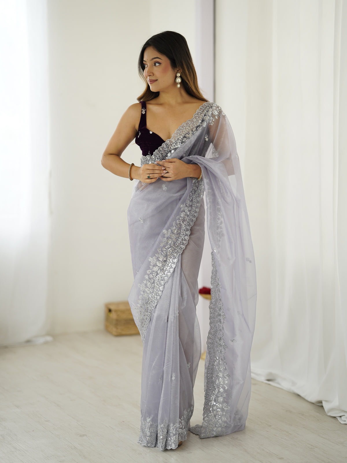 Urban Pallu Embroidered Organza Festive Saree
