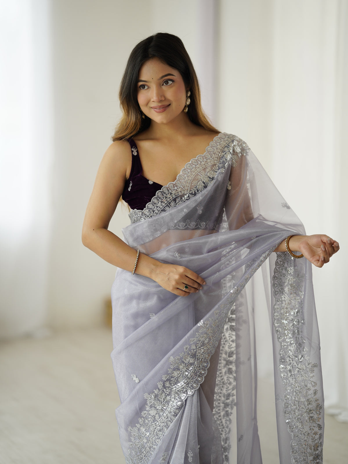 Urban Pallu Embroidered Organza Festive Saree