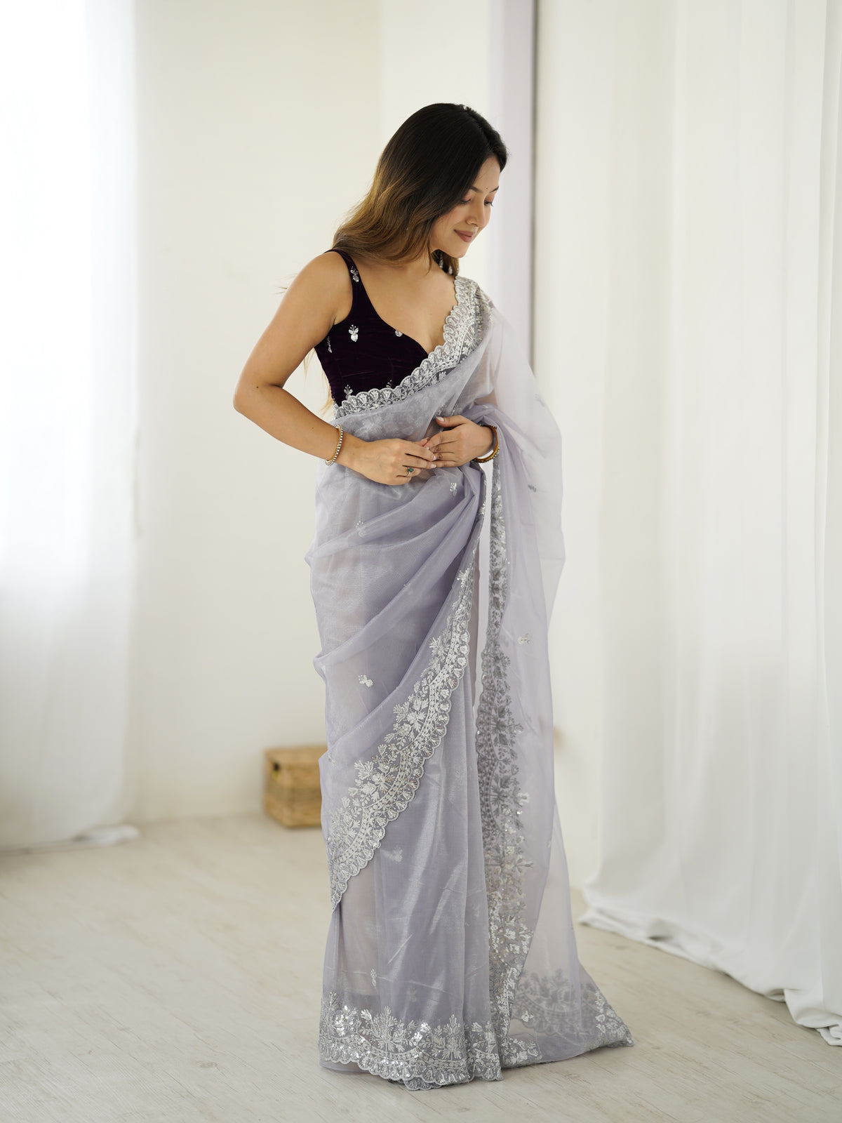 Urban Pallu Embroidered Organza Festive Saree