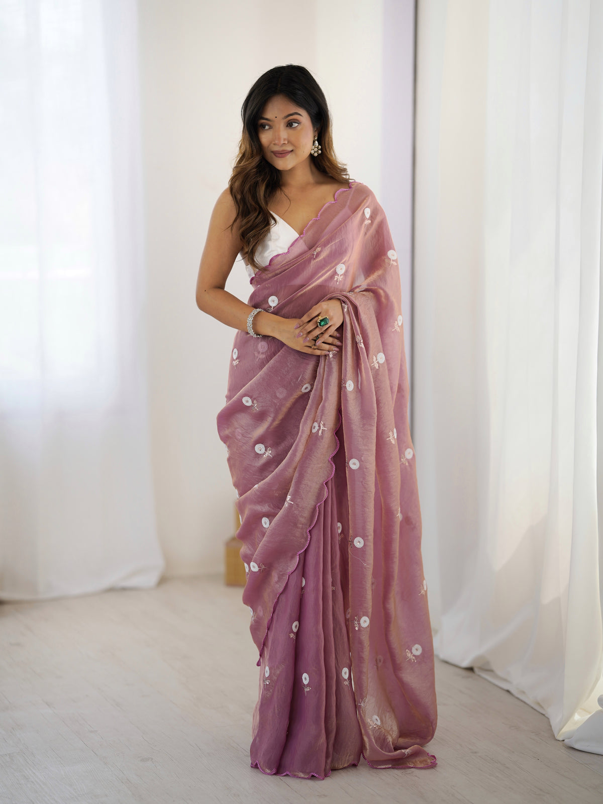 Urban Pallu Solid Poly Georgette Festive Saree
