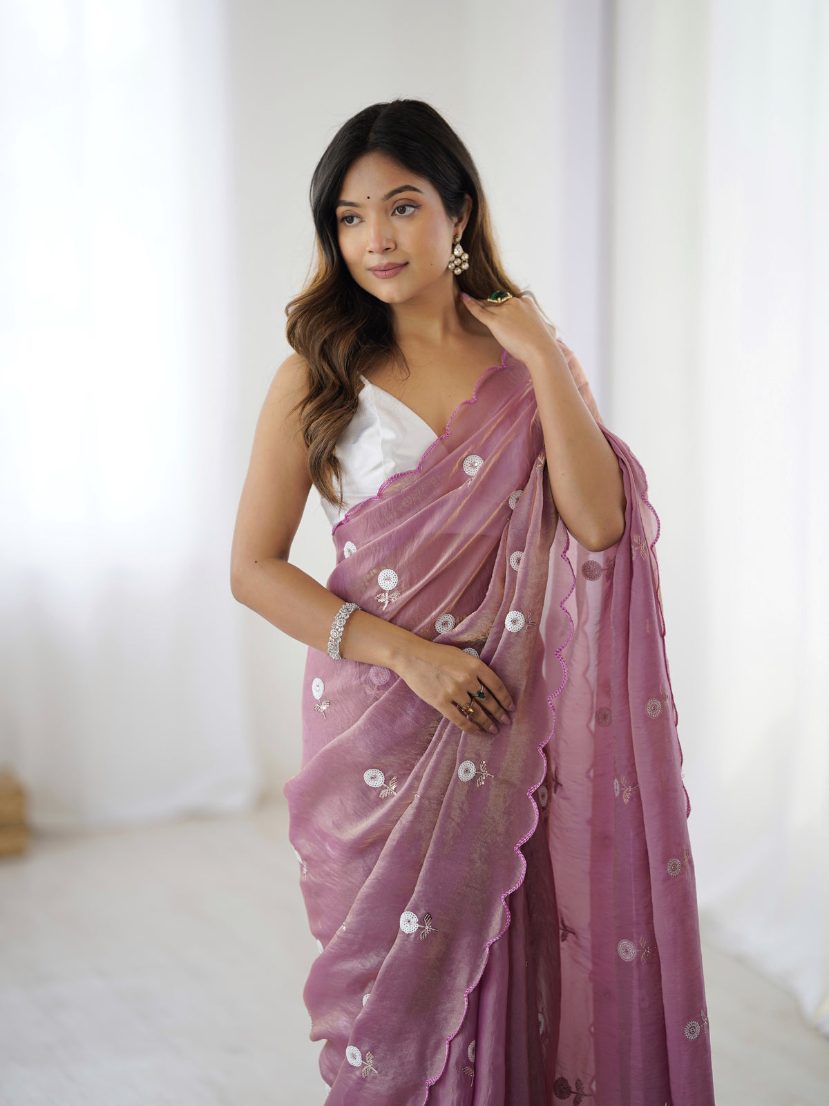 Urban Pallu Solid Poly Georgette Festive Saree