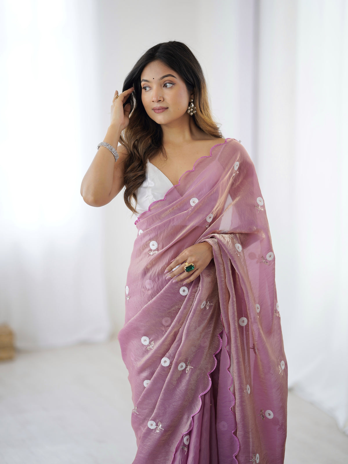Urban Pallu Solid Poly Georgette Festive Saree