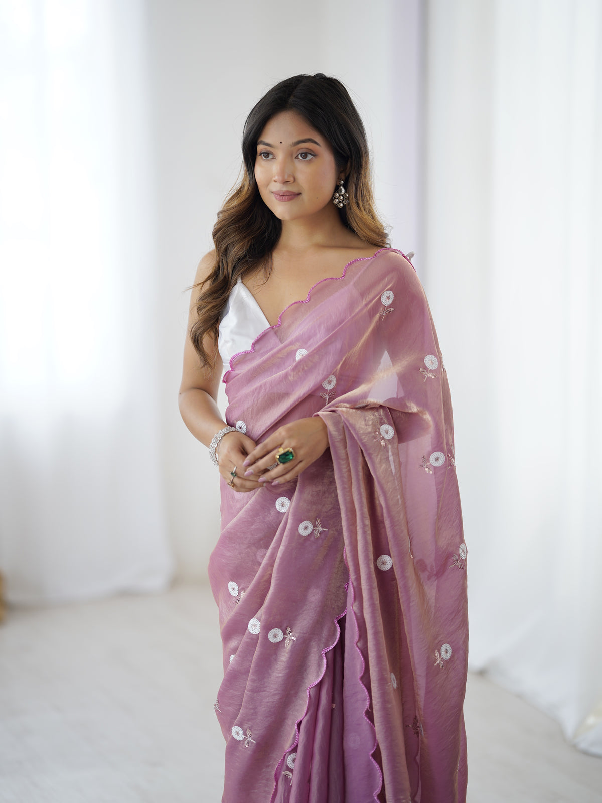 Urban Pallu Solid Poly Georgette Festive Saree