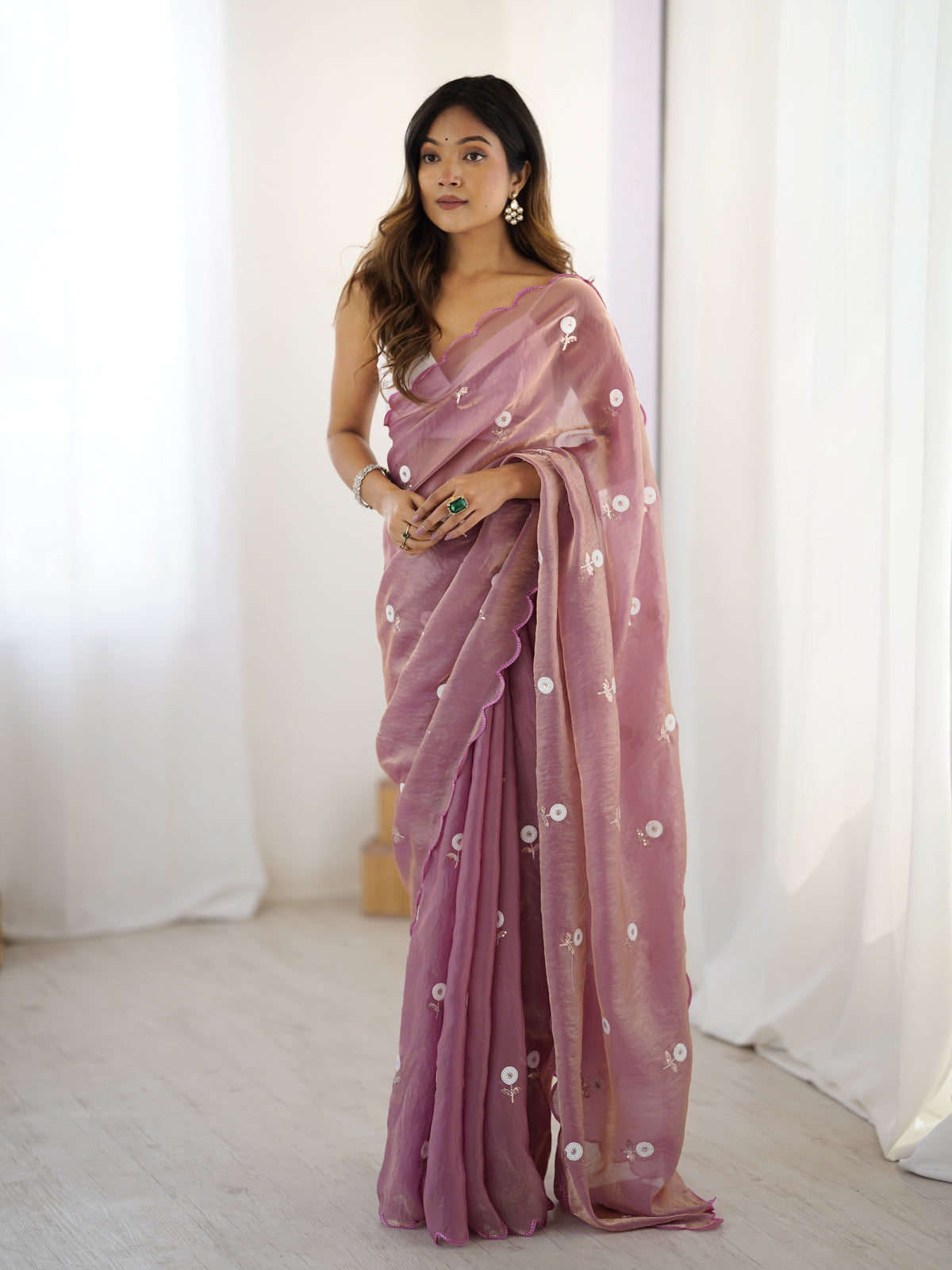Urban Pallu Solid Poly Georgette Festive Saree