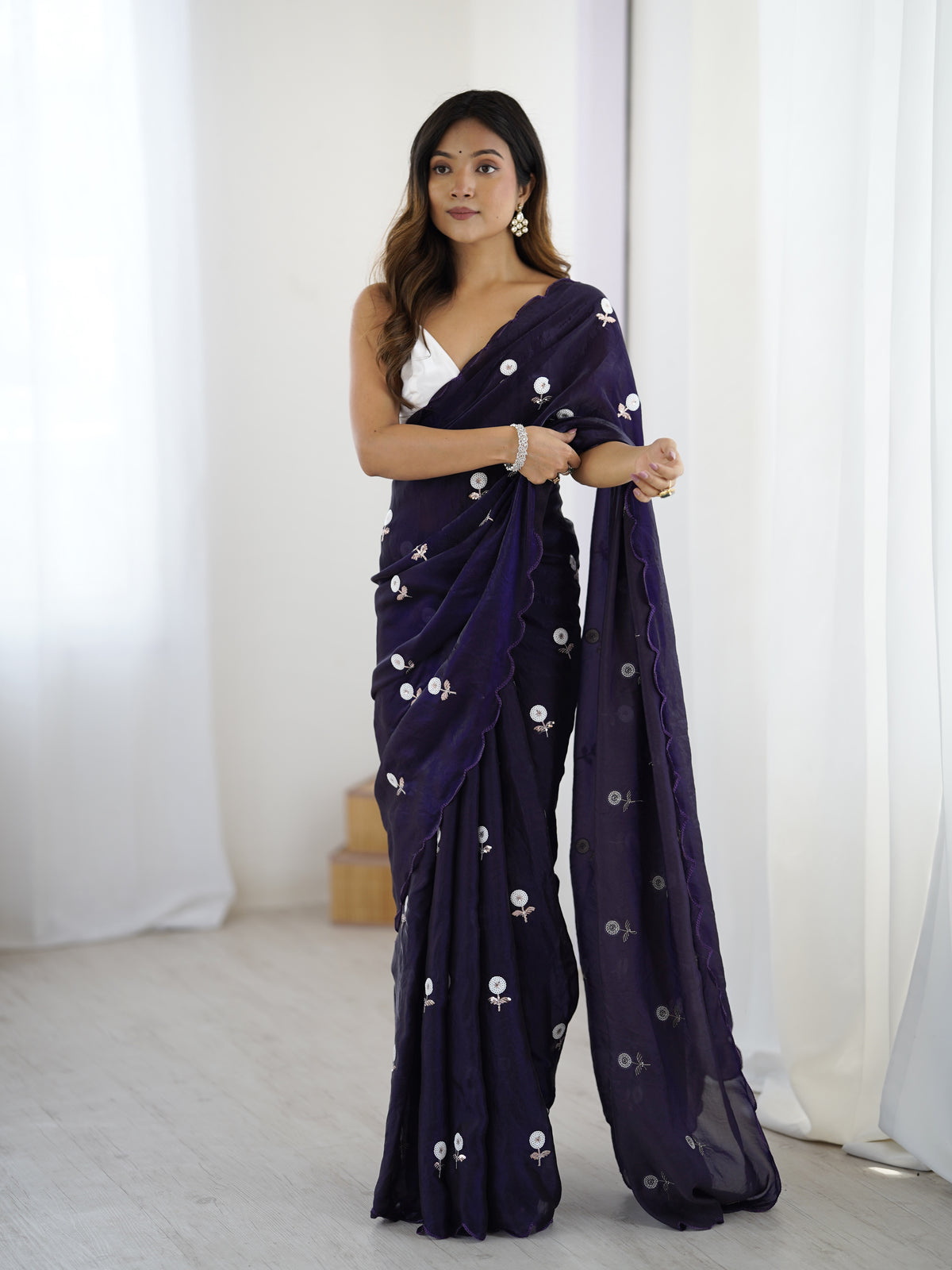 Urban Pallu Solid Poly Georgette Festive Saree