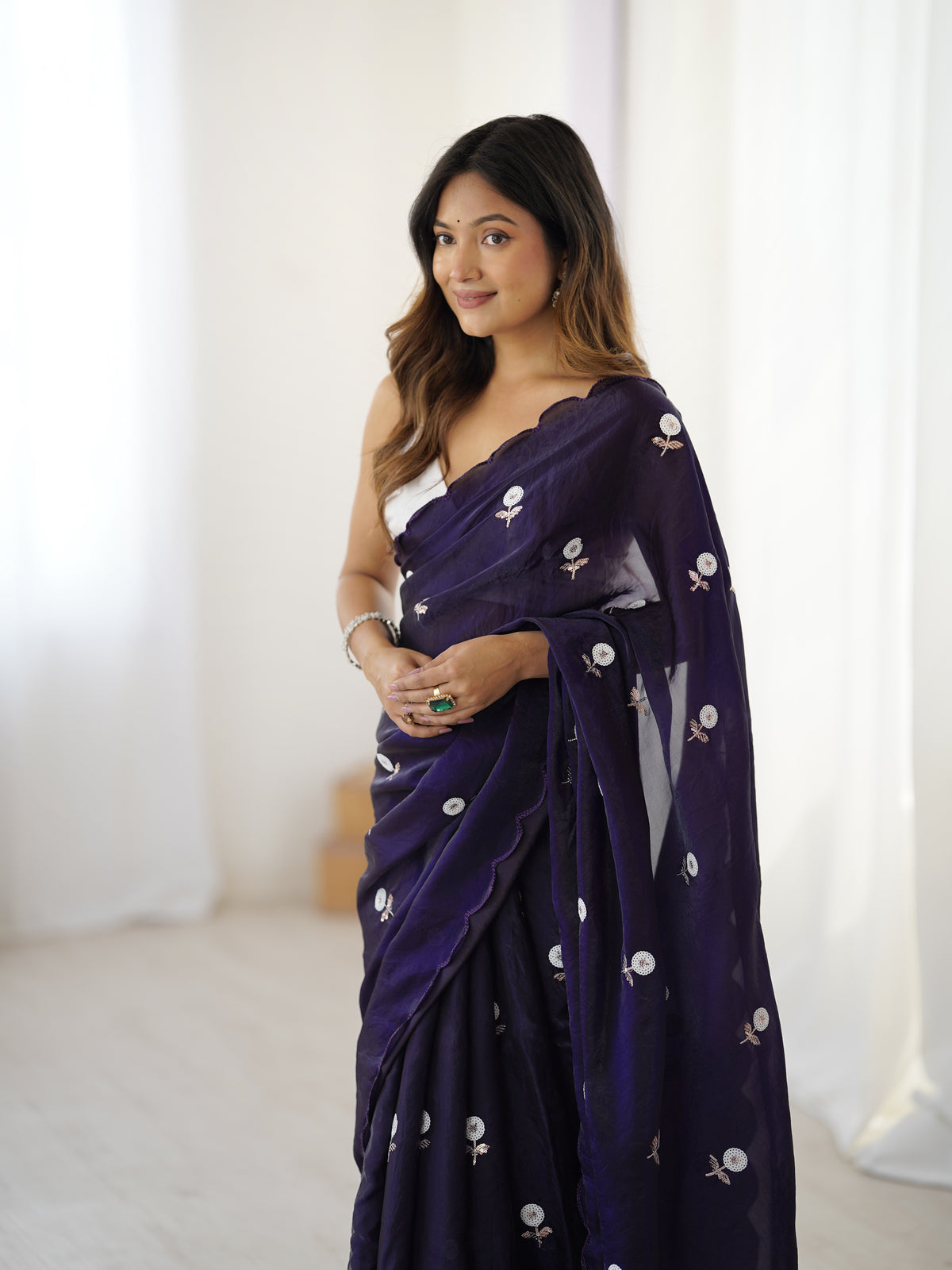 Urban Pallu Solid Poly Georgette Festive Saree