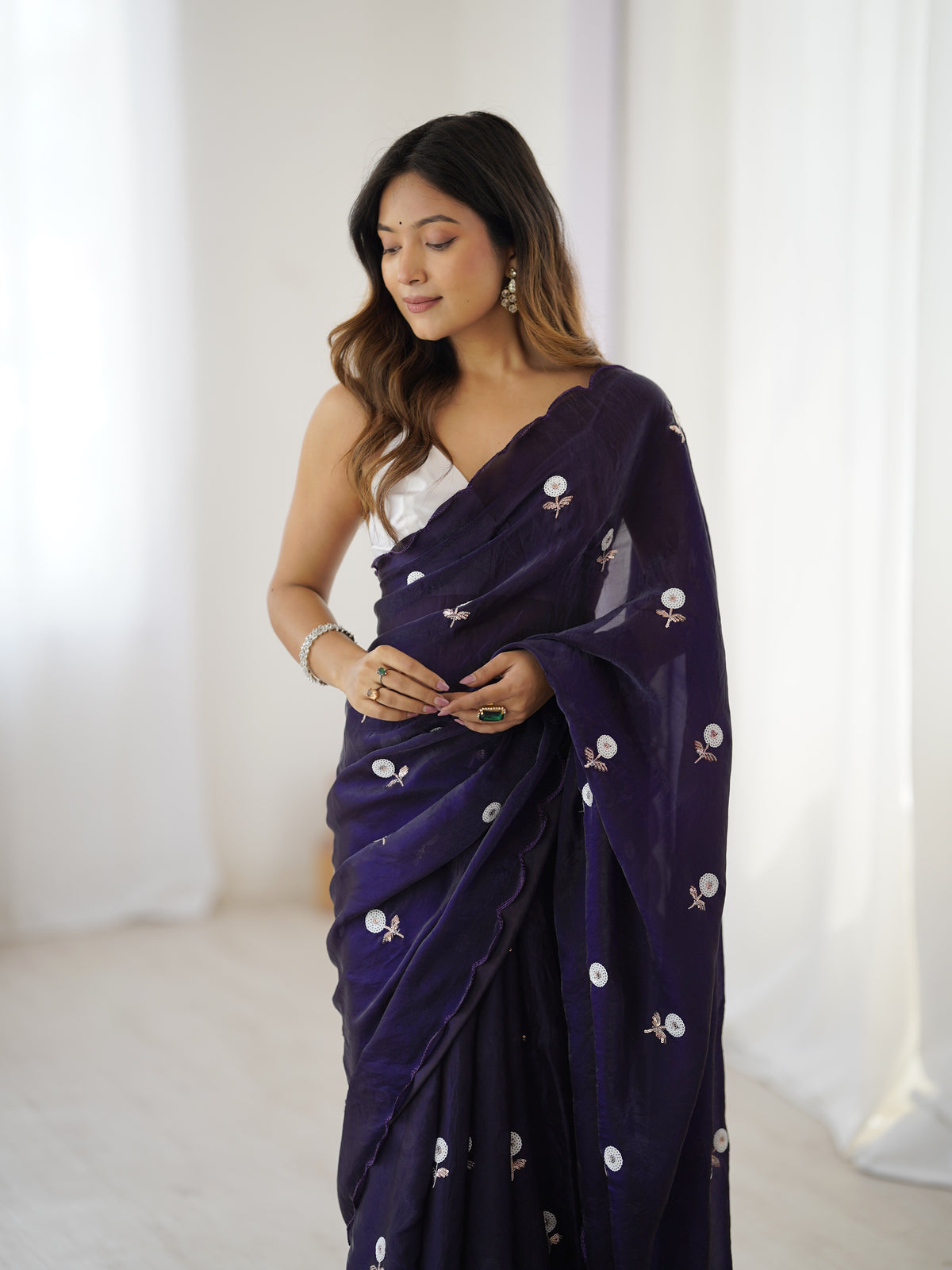Urban Pallu Solid Poly Georgette Festive Saree