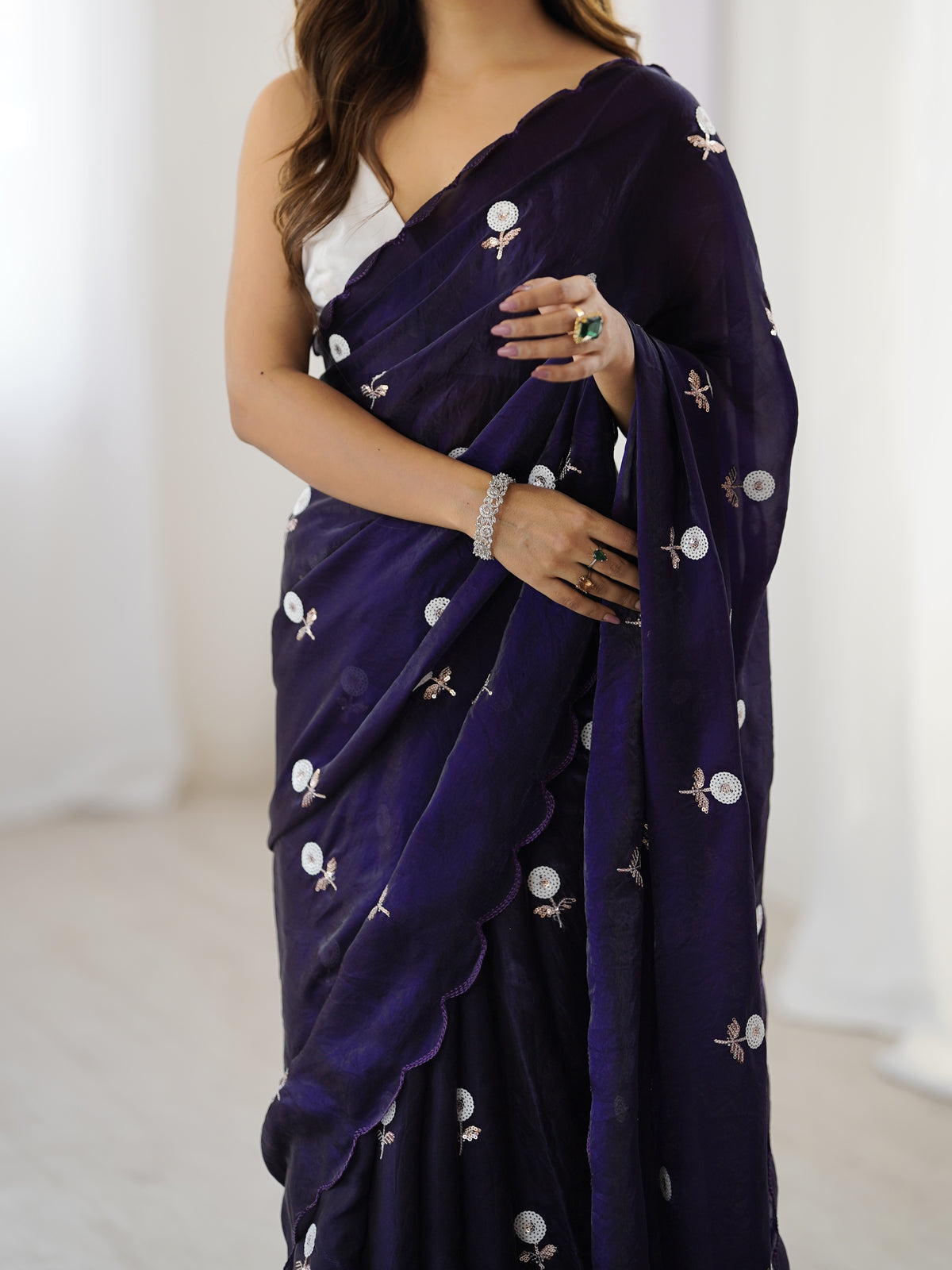 Urban Pallu Solid Poly Georgette Festive Saree