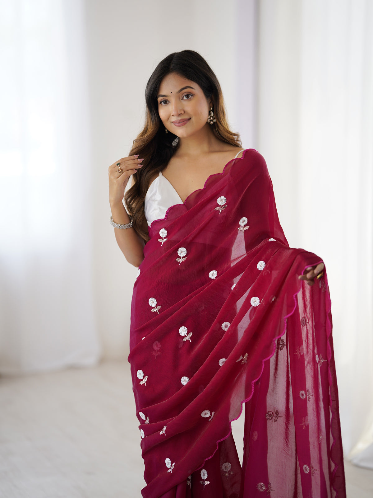 Urban Pallu Solid Poly Georgette Festive Saree
