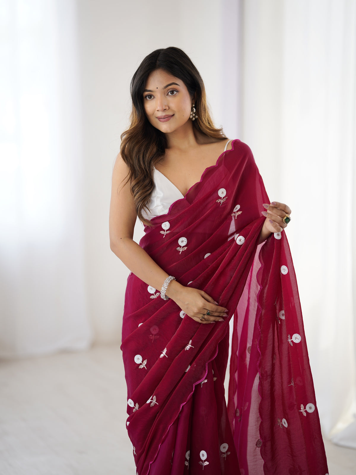 Urban Pallu Solid Poly Georgette Festive Saree