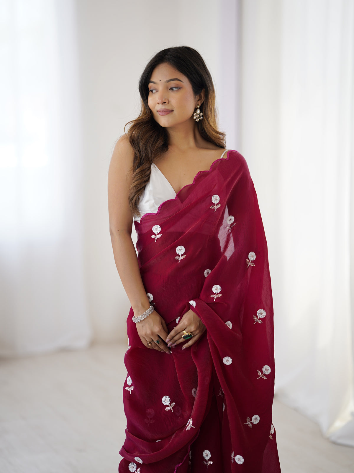 Urban Pallu Solid Poly Georgette Festive Saree