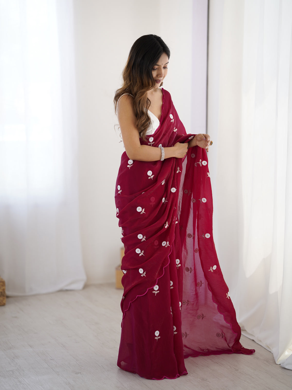 Urban Pallu Solid Poly Georgette Festive Saree