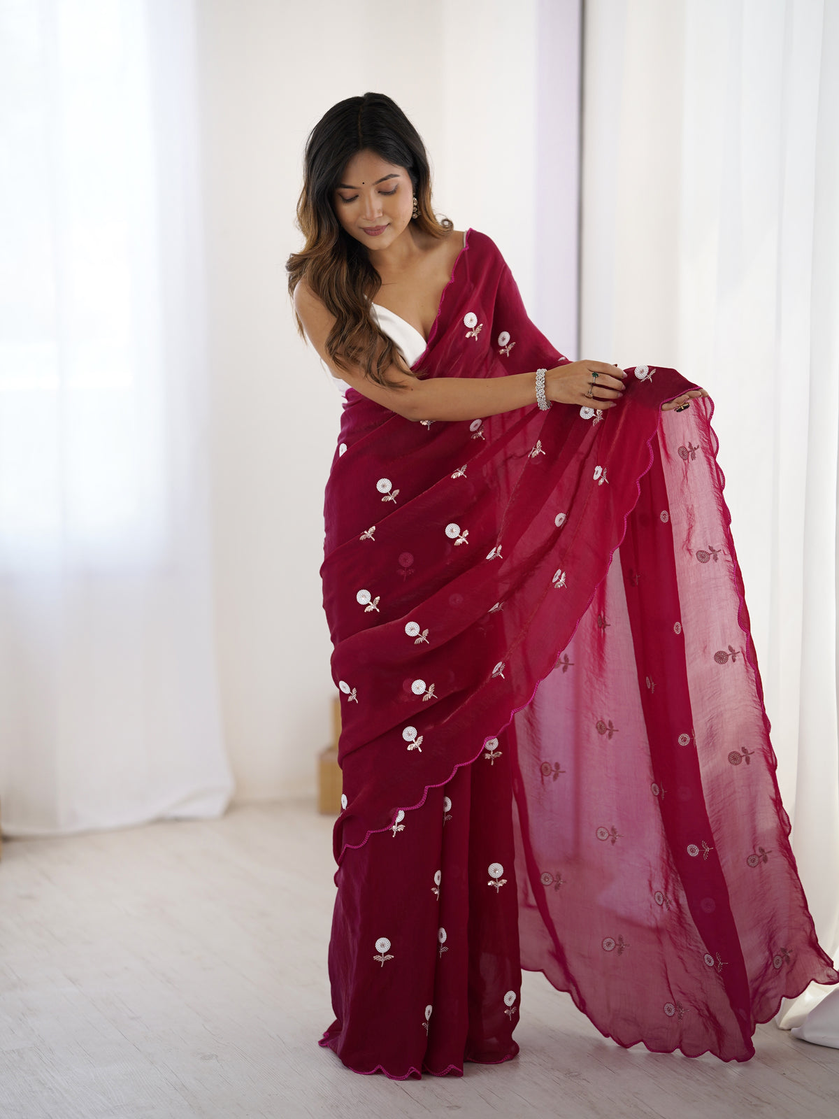 Urban Pallu Solid Poly Georgette Festive Saree